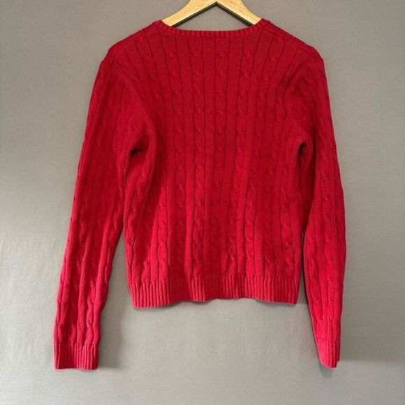 Chaps Ralph Lauren Women’s Red V-Neck Cable Knit Sweater Size XL 100% Cotton - Picture 4 of 8